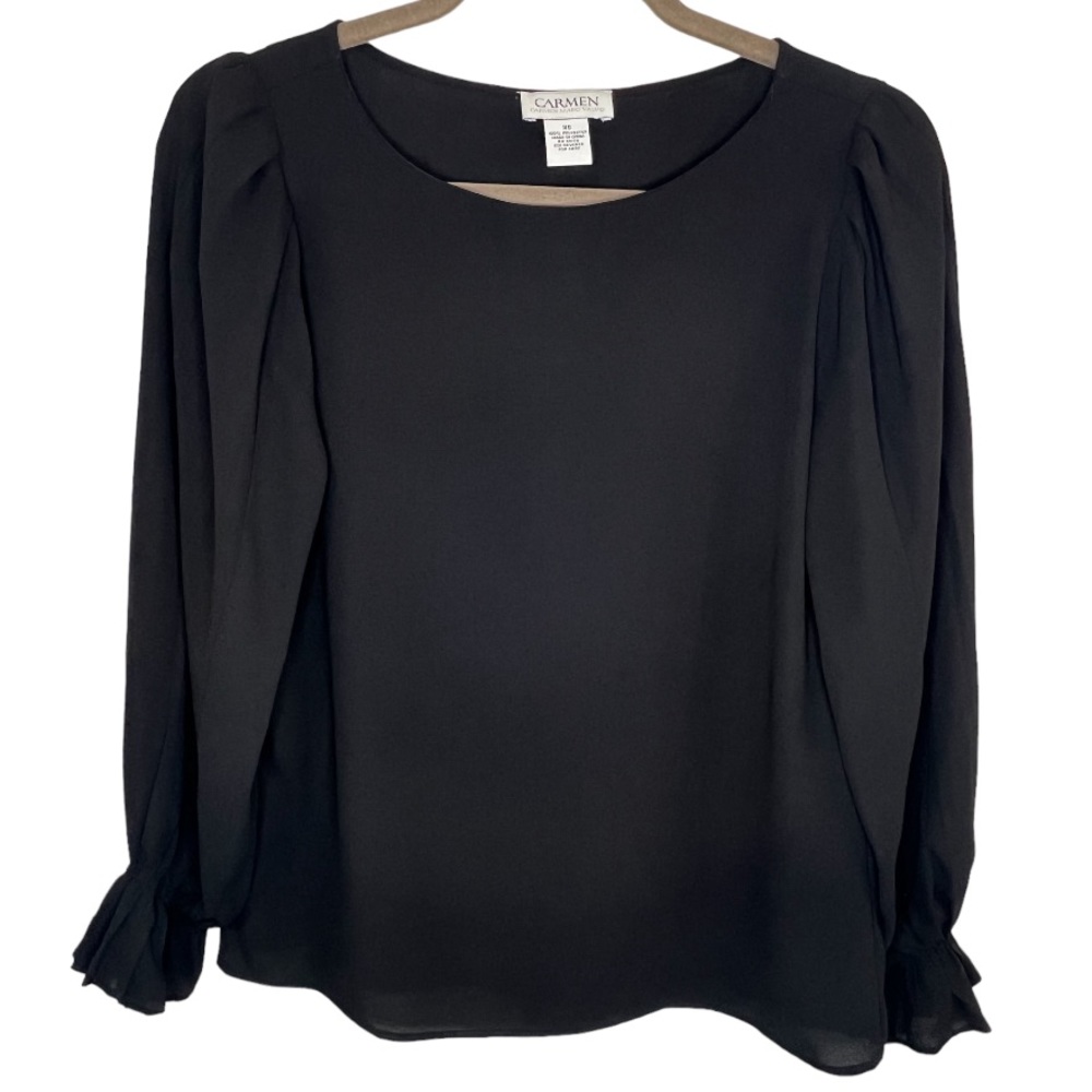 Carmen Marc Valvo black polyester long sleeve blouse XS loose *